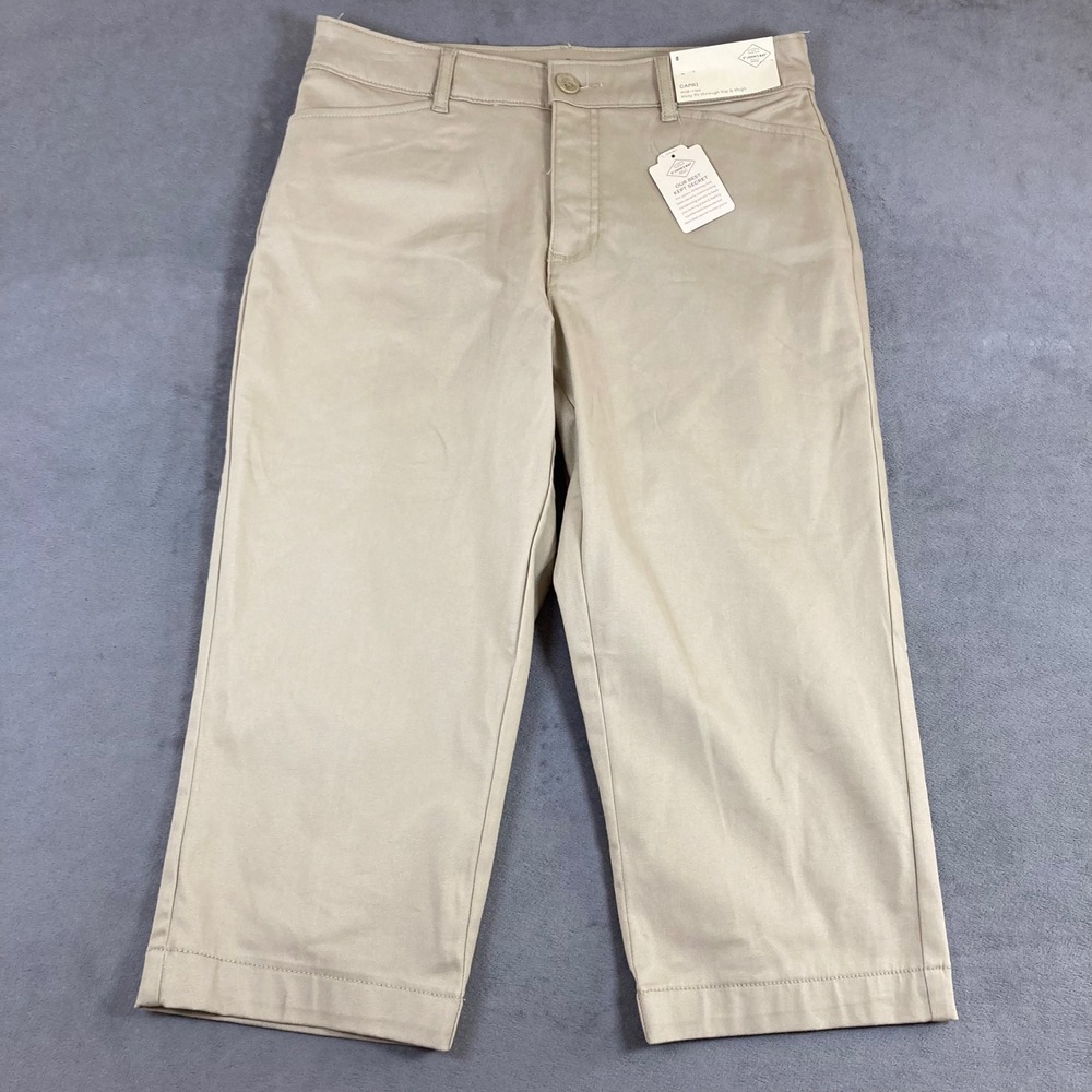 St Johns Bay Secretly Slender Capri Pants Womens 8 Biscotti Tan Mid Rise New